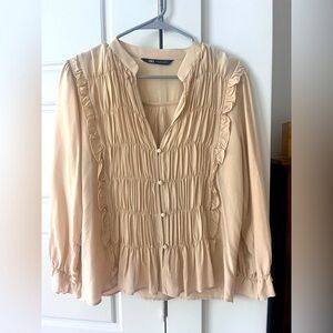 Zara Cream Femme Ruffled Blouse